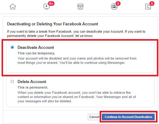 deactivate FB account