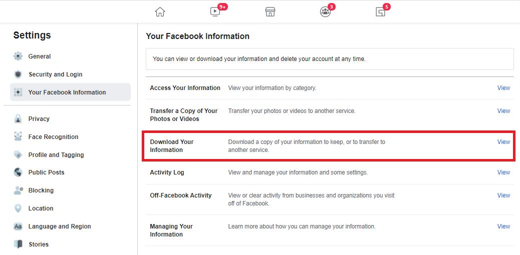 download your Facebook Information