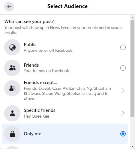 Facebook privacy settings