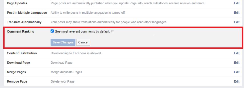 settings for Facebook Comment Ranking