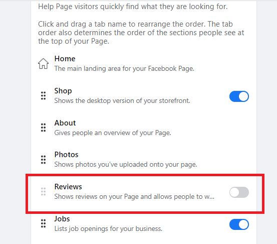 facebook reviews tab missing