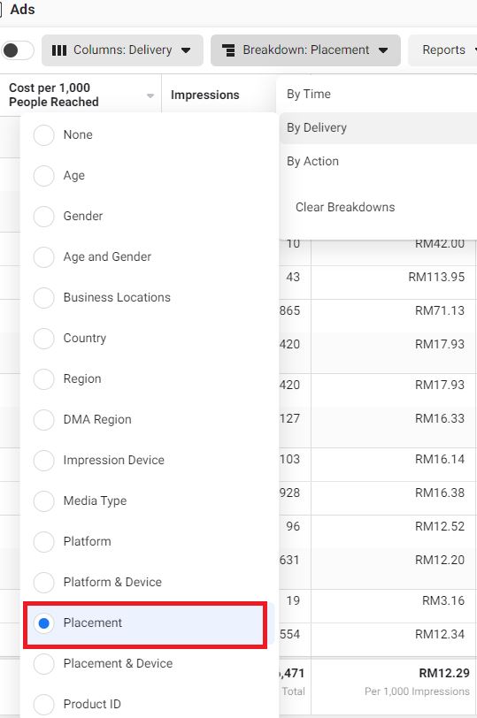 View Facebook ad results by platform