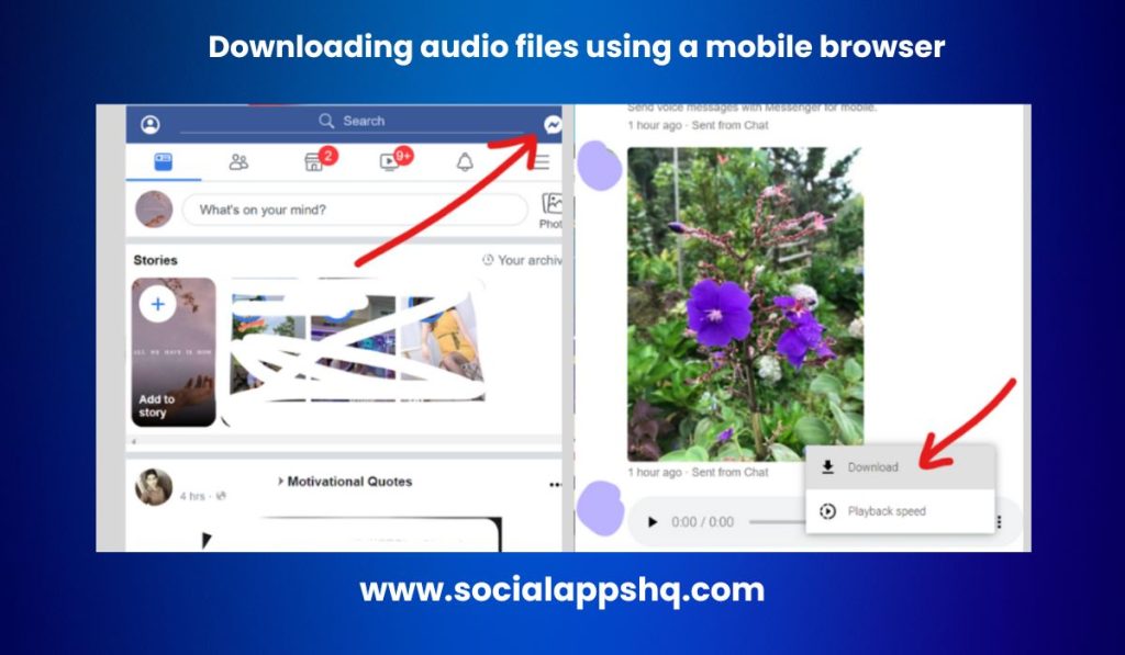 Downloading audio files using a mobile browser
