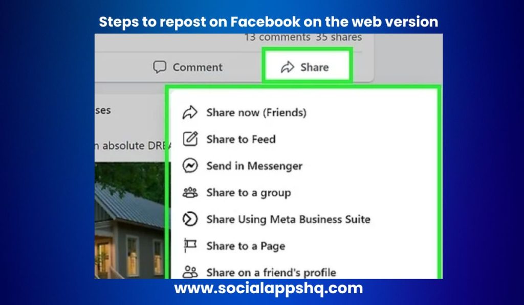 Steps to repost on Facebook on the web version
