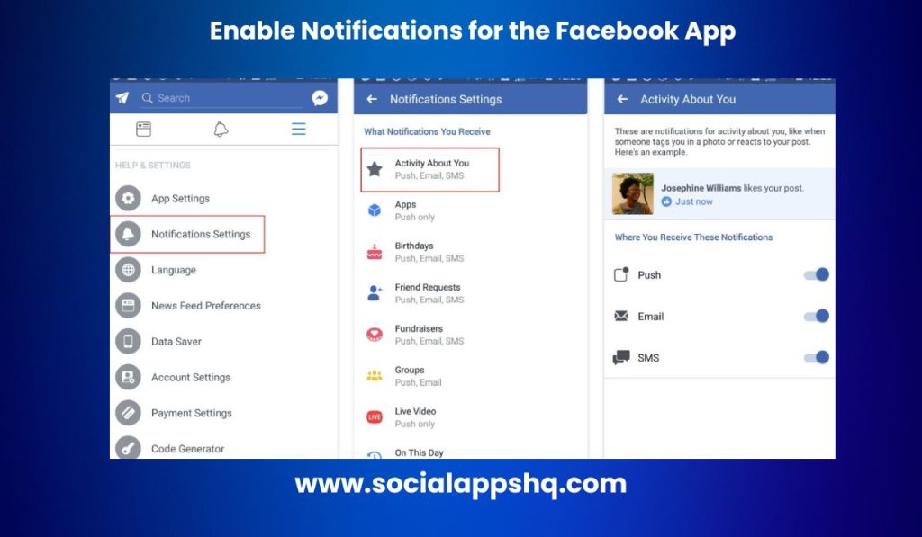 Enable Notifications for the Facebook App