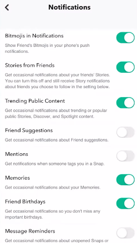 notification options